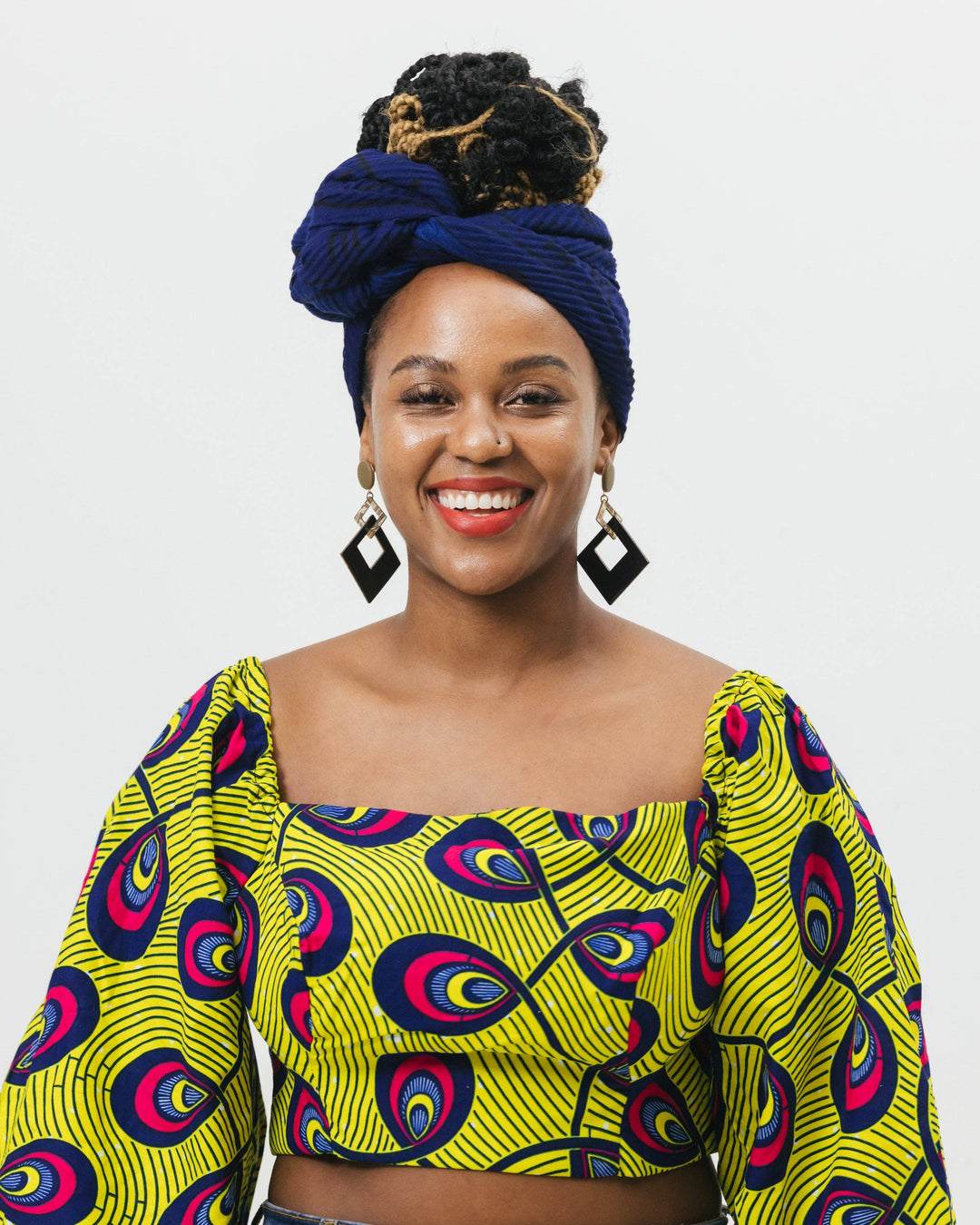 The Wrap Life - Printed Pleated Head Wrap in Essence: Blue
