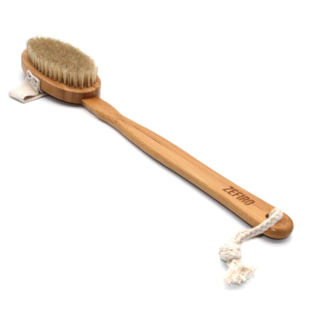 Bamboo and Natural Boar Bristle Long Handle Body Brush.