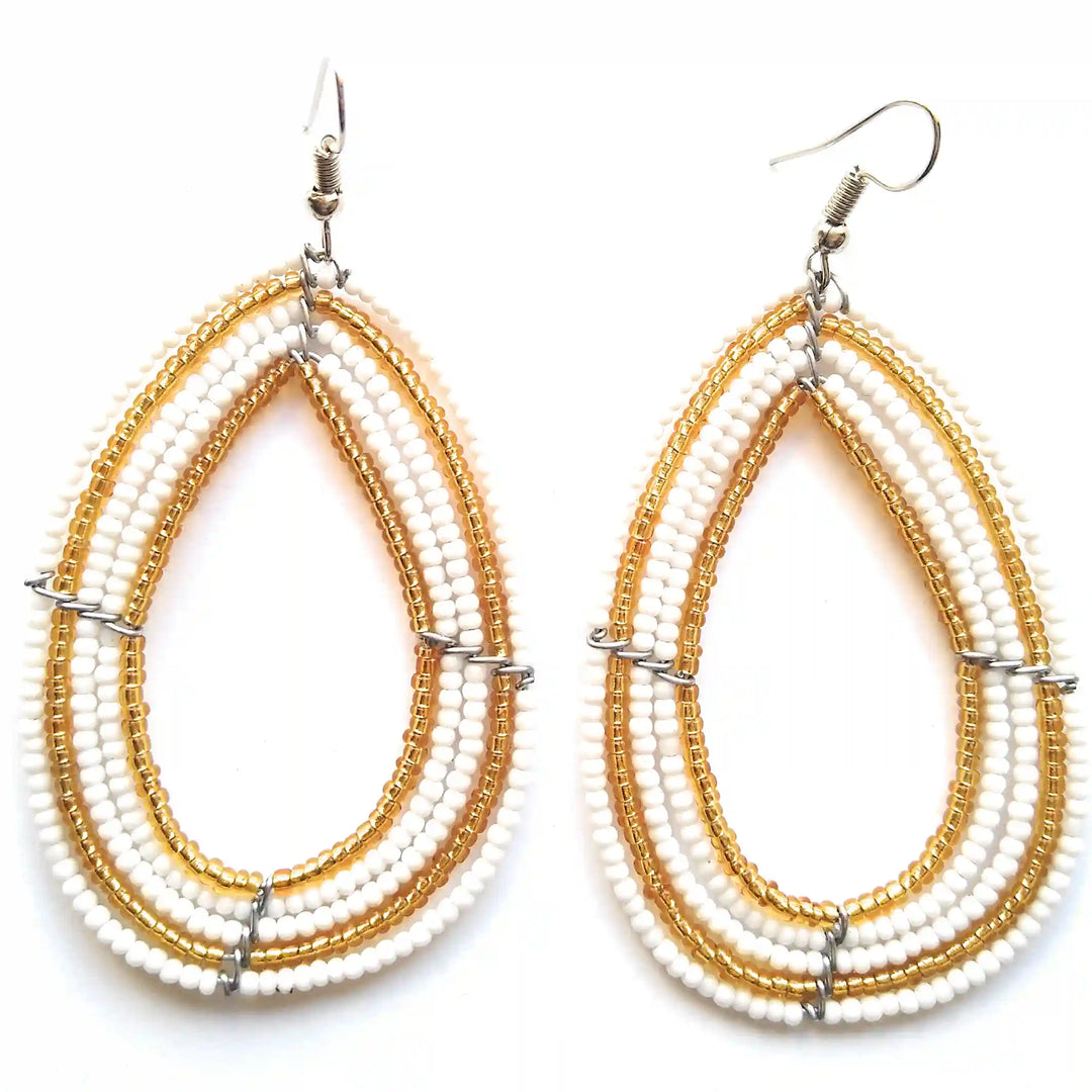Gold striped White Earrings