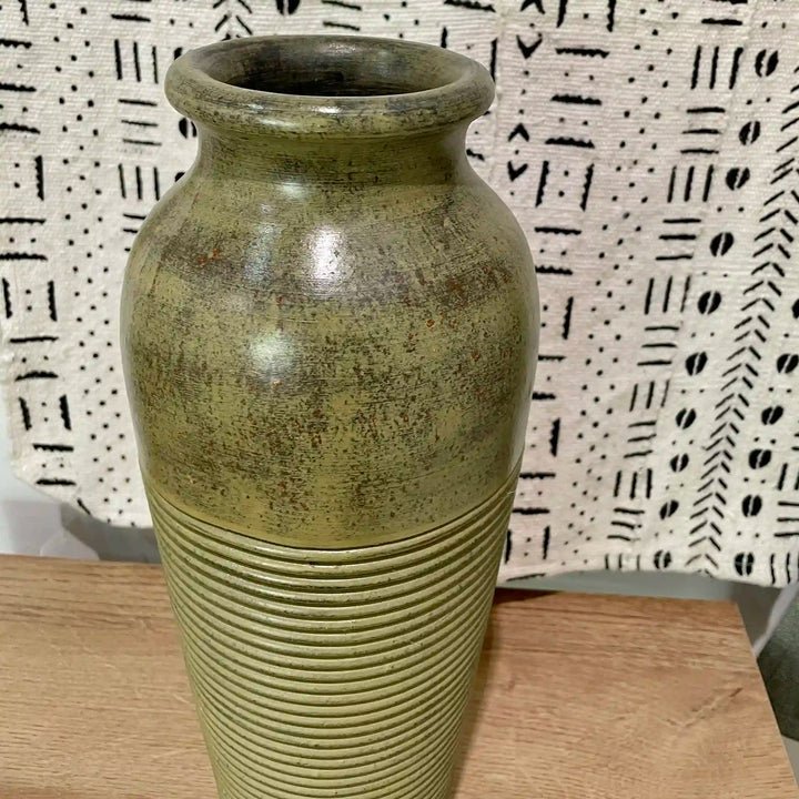 Green Ridged Vase