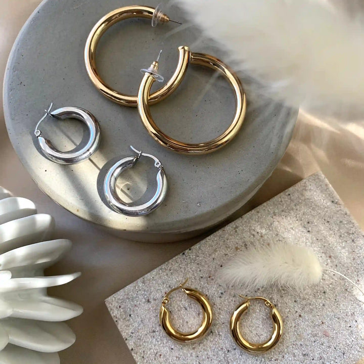 Silver Medium Thick Hoops Earrings 25mm