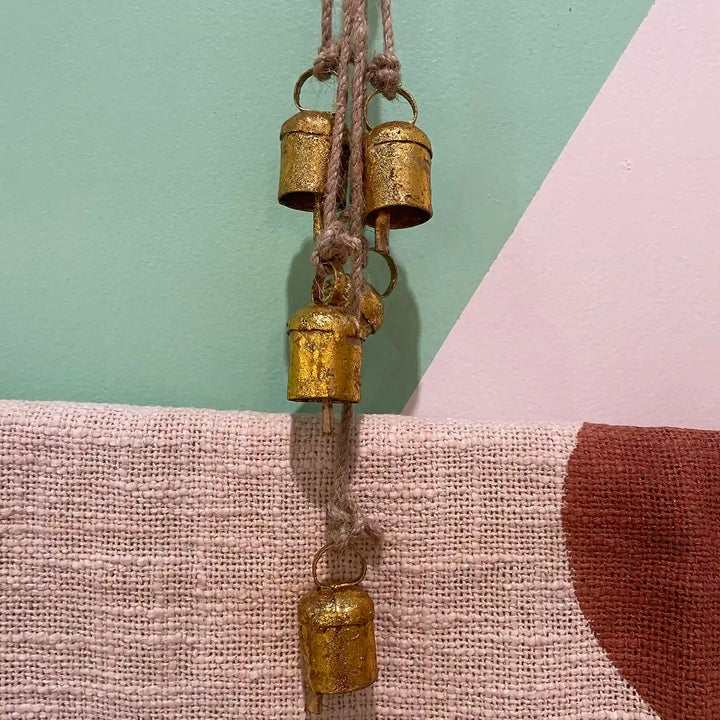 Recycled Iron 5 Bells Wind Chimes with Jute Strings-20inch