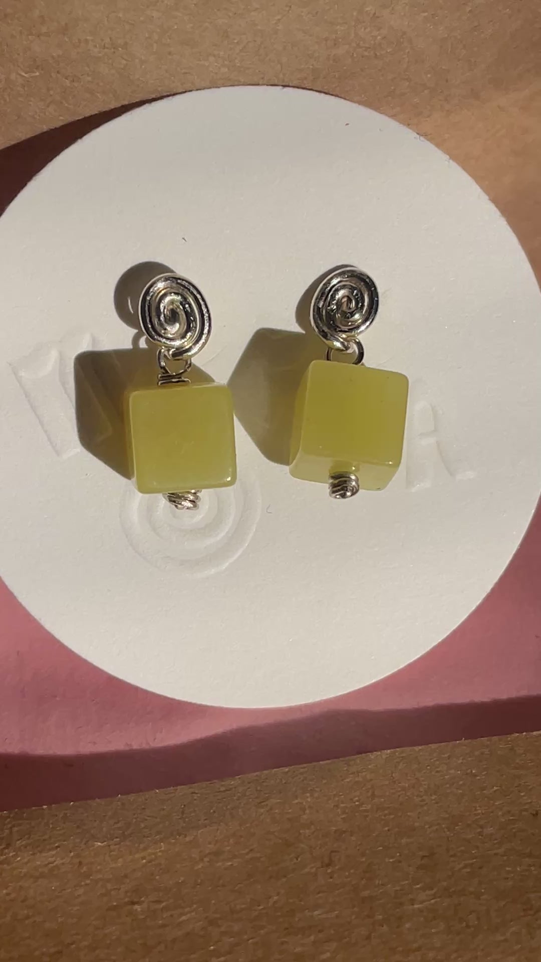 Inward Earrings- Olive Jade: Sterling Silver