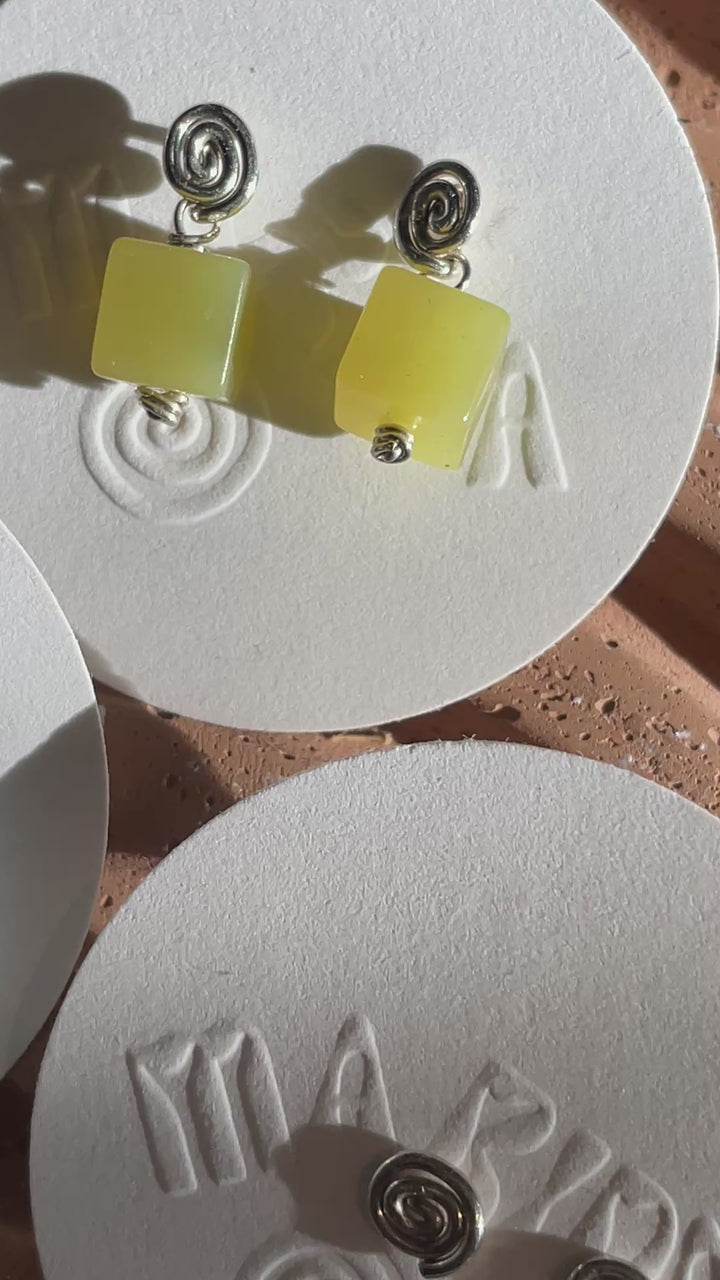 Inward Earrings- Olive Jade: Sterling Silver