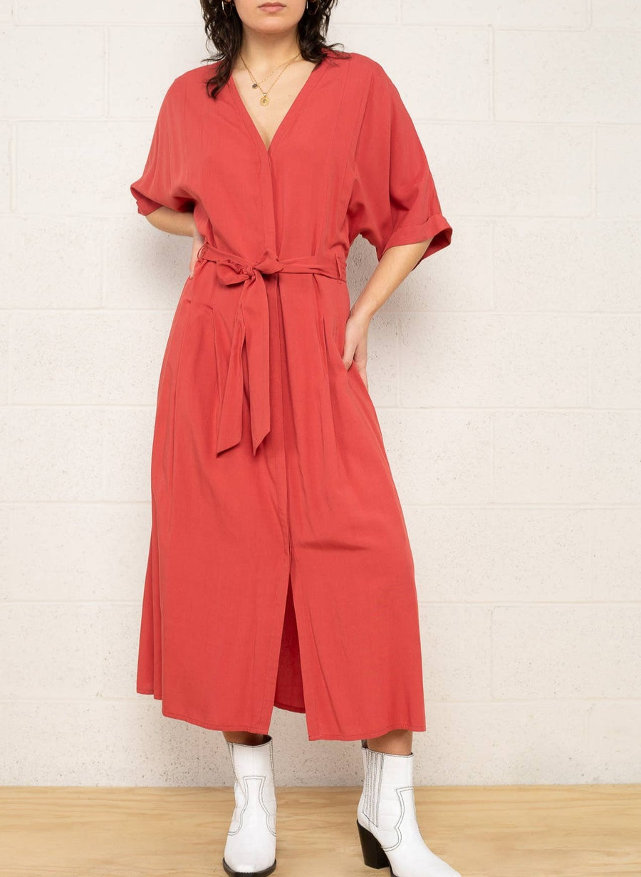 brick wrap dress with pockets