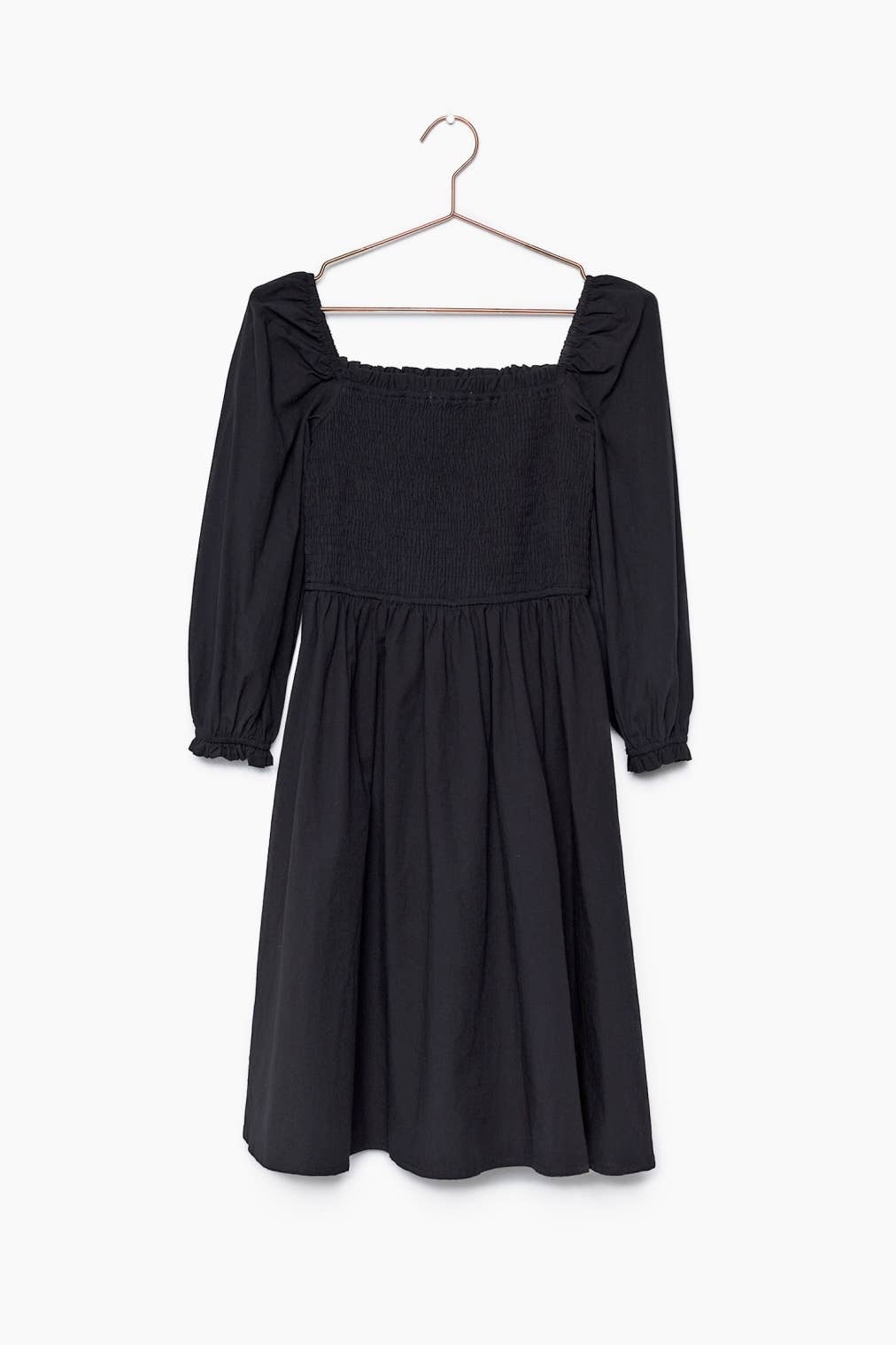 Black Cotton Shirred Dress