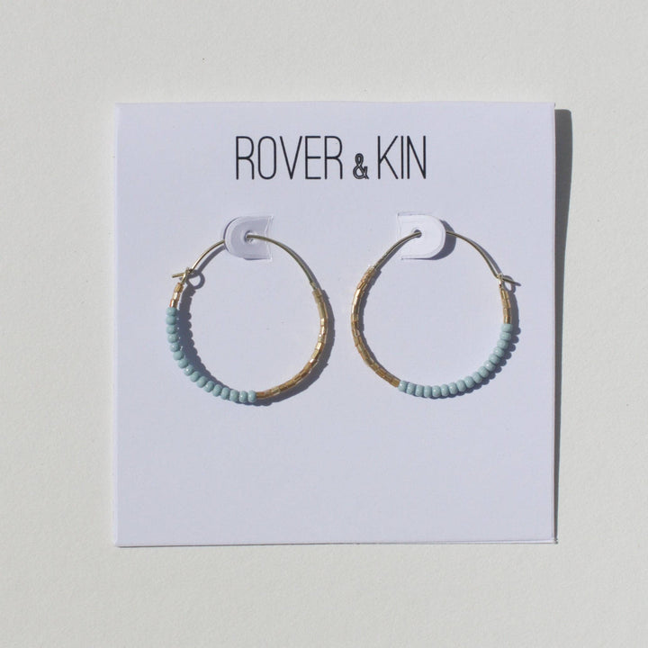 blue and gold bead mini hoop earrings