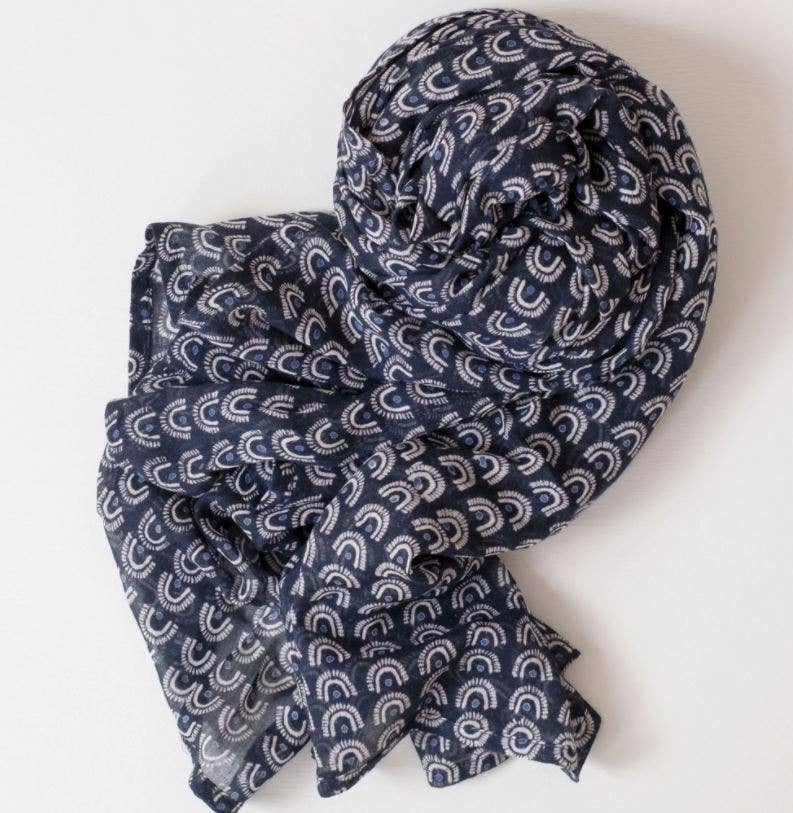 Skye Navy Cotton Scarf-Graymarket Design