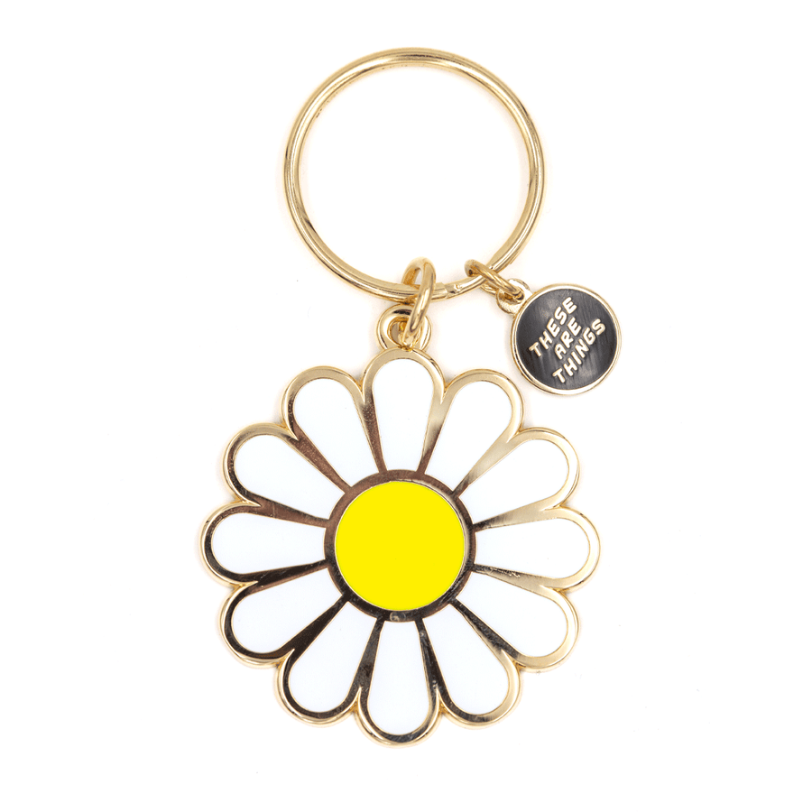 These Are Things - White Daisy Enamel Keychain