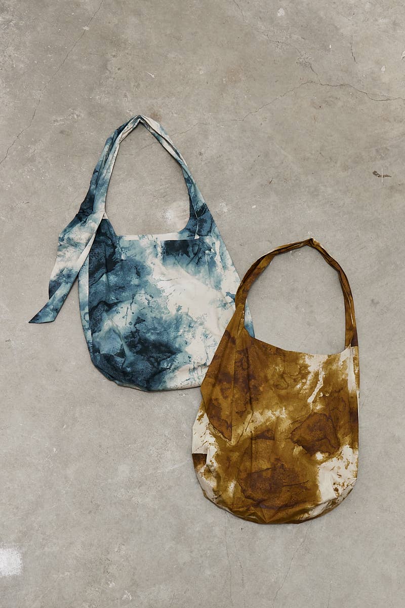 blue or green tie die bag