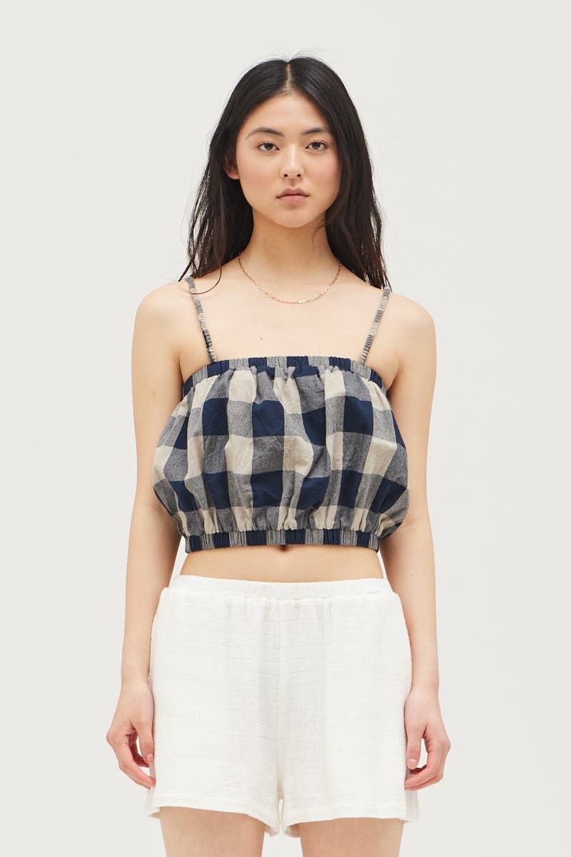 GiGi LINEN GINGHAM CROP TANK cotton linen