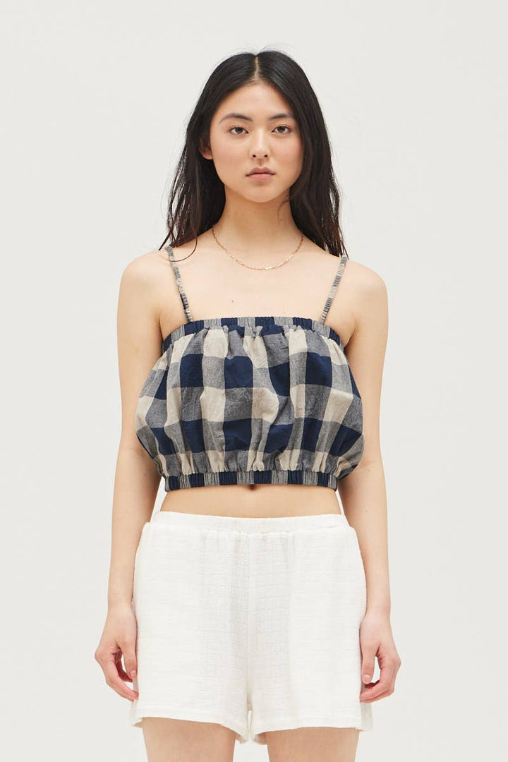 GiGi LINEN GINGHAM CROP TANK cotton linen