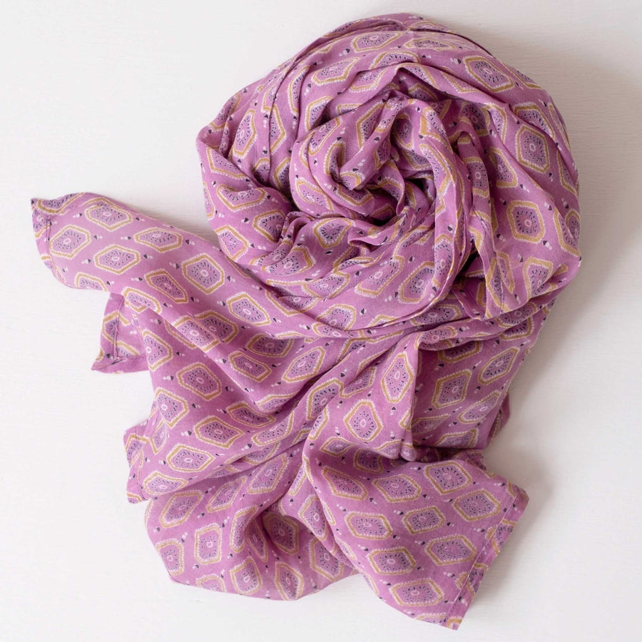 Beni Orchid Block Printed Scarf-Graymarket Design made in india 