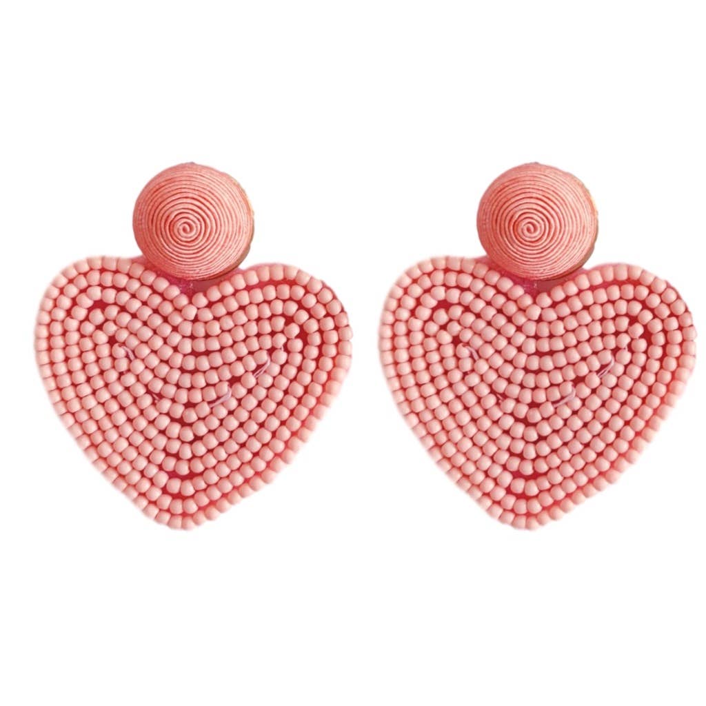 Rory Pink Beaded Heart Earrings