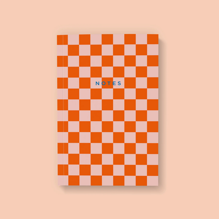 Coral Checkerboard Notebook - Lined Pages