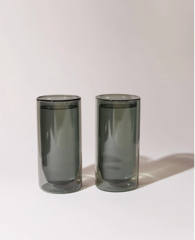 Double-Wall 16 oz Glasses - Set of Two - Gray
