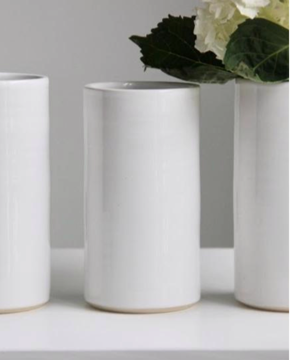 White Ceramic Cylindrical Vase