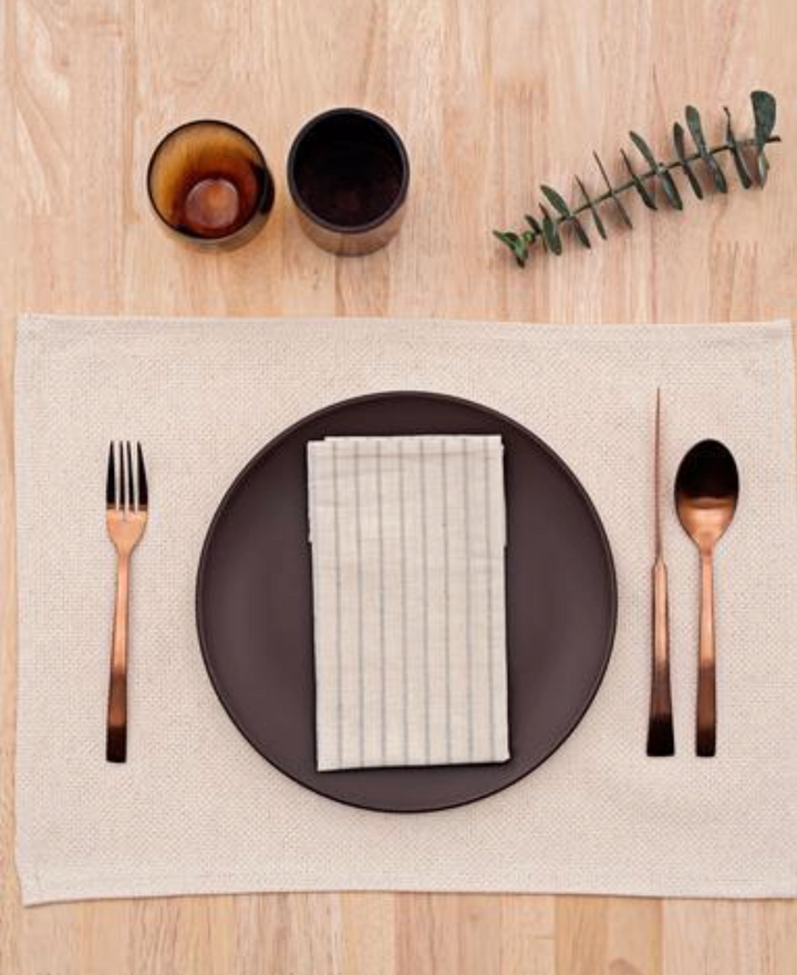 Cotton Napkins in Natural Striped : Set of 4