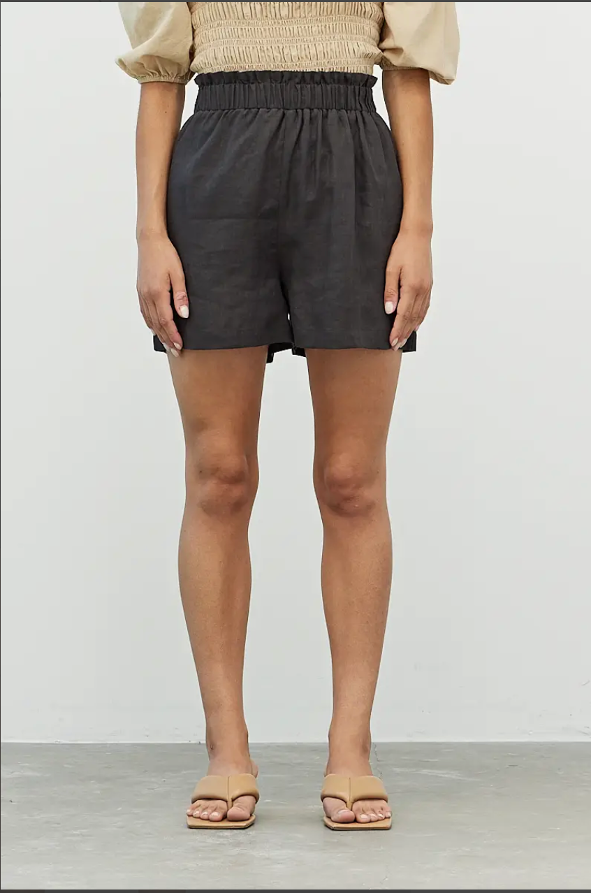 black linen shorts