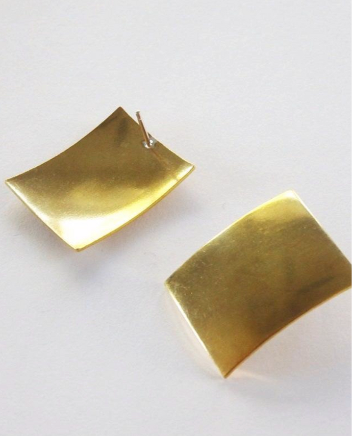 brass rectangle stud earrings