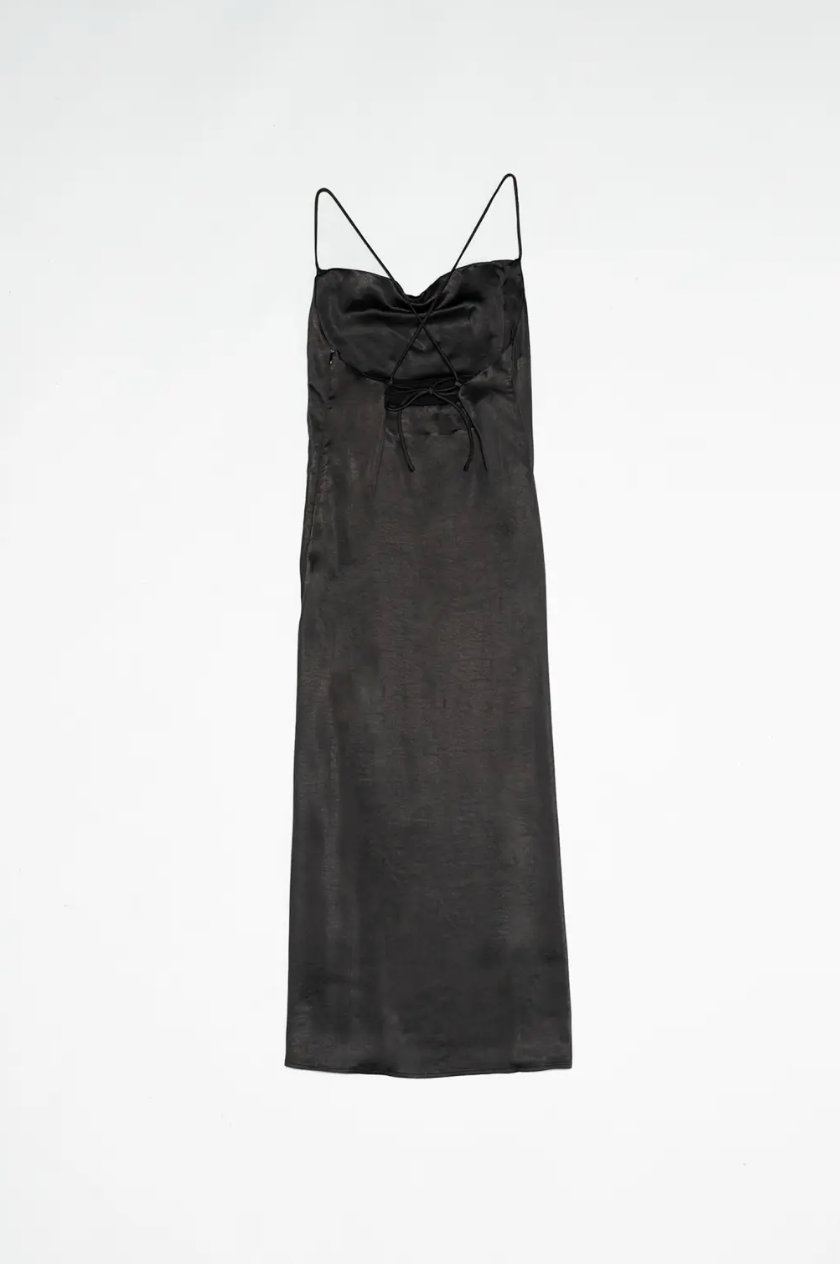 black cowl silk dress