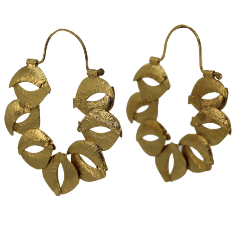 Organic Sculptured Reticulated Gold Hoop Earring Lingua Nigra