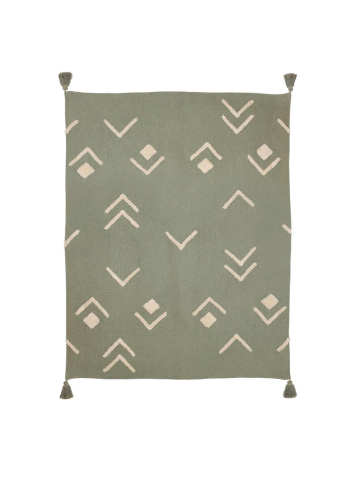 Winter Sage Handmade Boho Throw Blanket, Sage White - 50x60