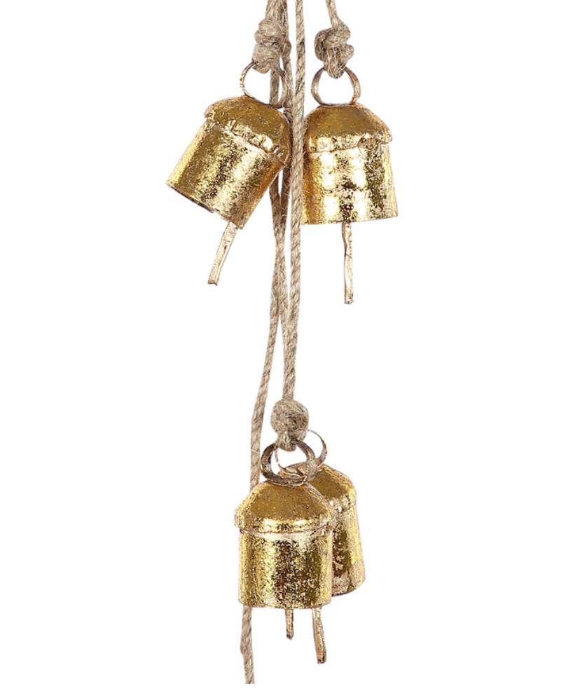 Recycled Iron 5 Bells Wind Chimes with Jute Strings-20inch