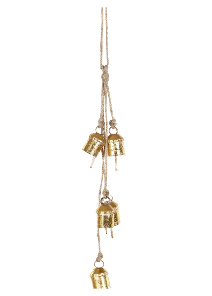 Recycled Iron 5 Bells Wind Chimes with Jute Strings-20inch