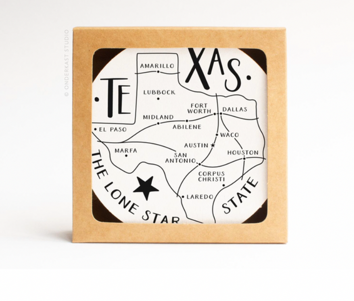 Texas State Map Coaster Set