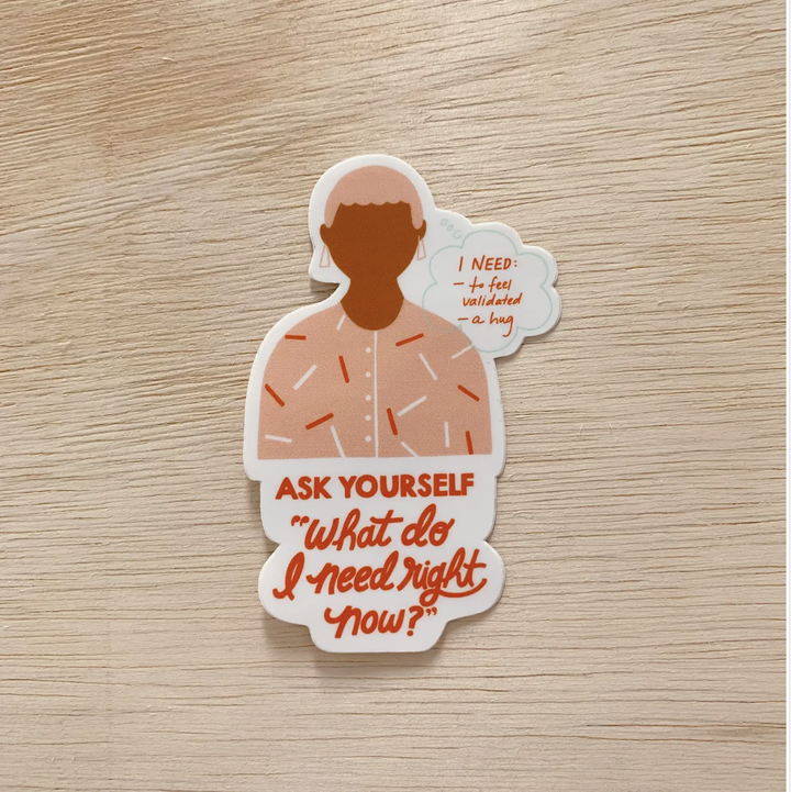ask yourself sticker on wood background