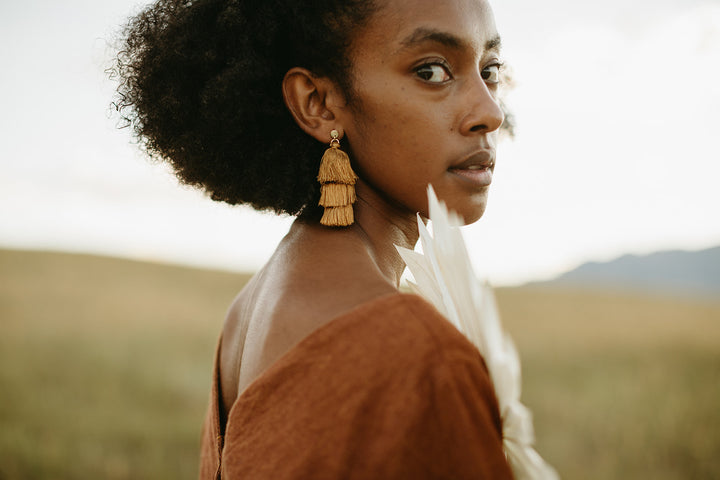 Amber Tiered Tassel Earrings