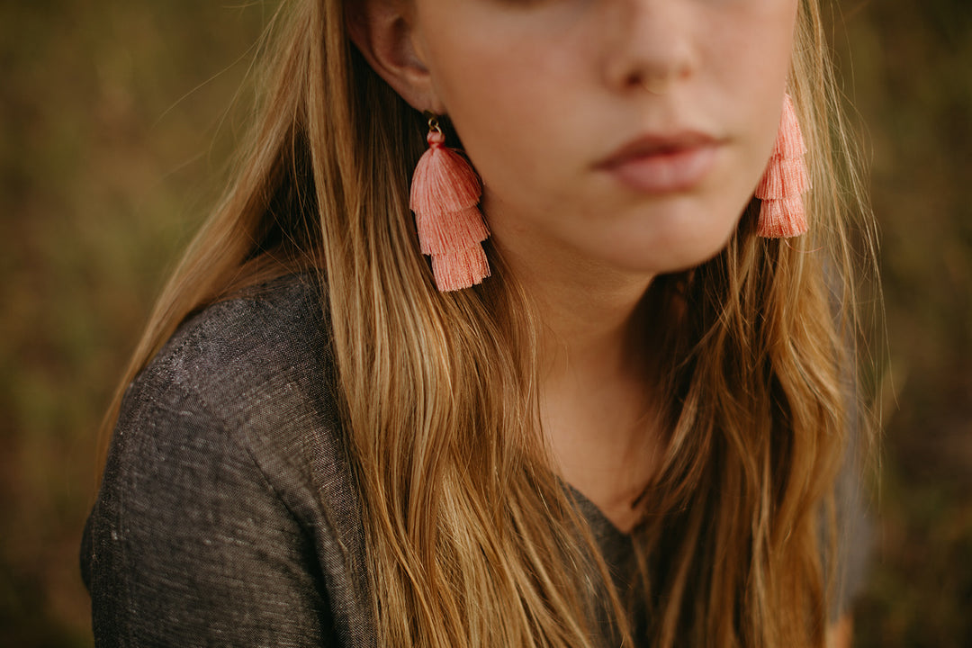Bubblegum Tiered Tassel Earrings