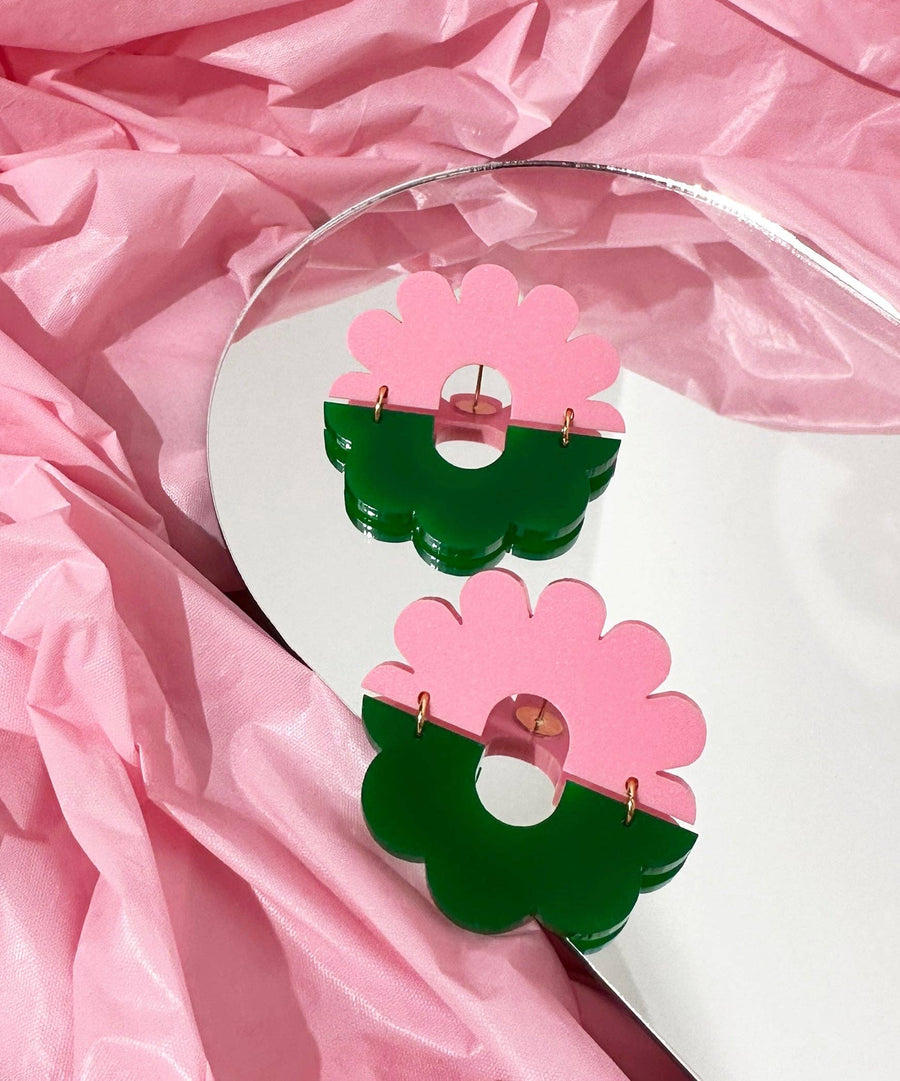 FLOURISH Duo Studs Small | Green + Pink