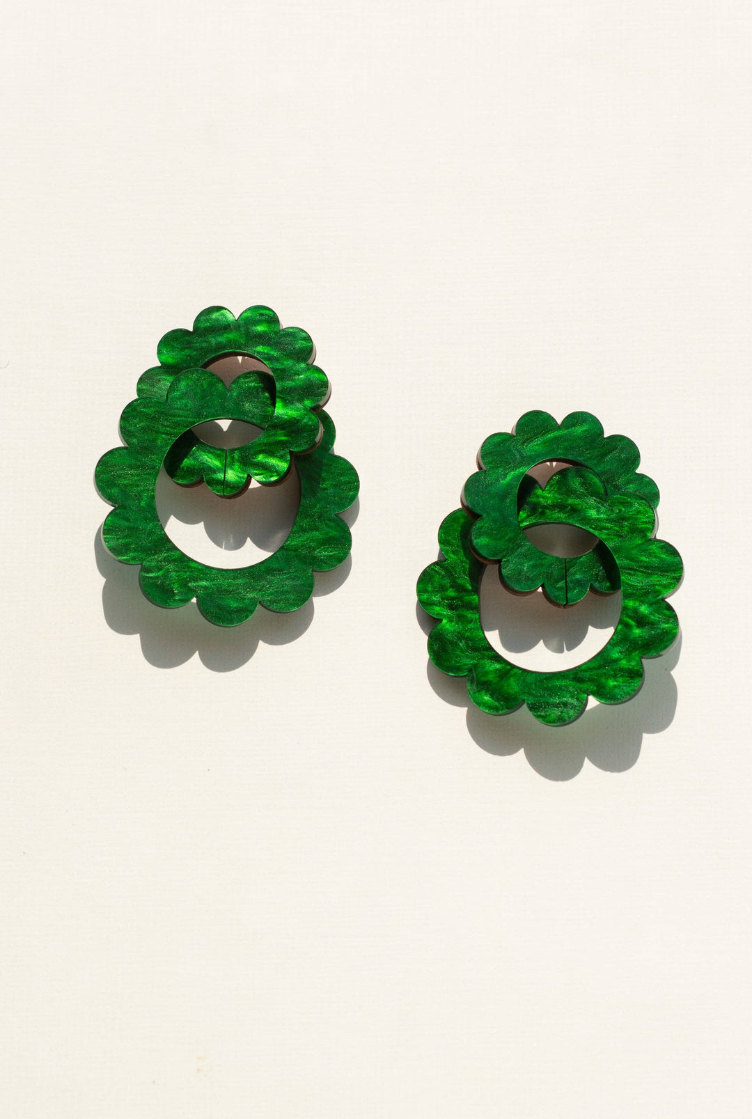 Green Interlocking Flower Hoops- Moon-Seed