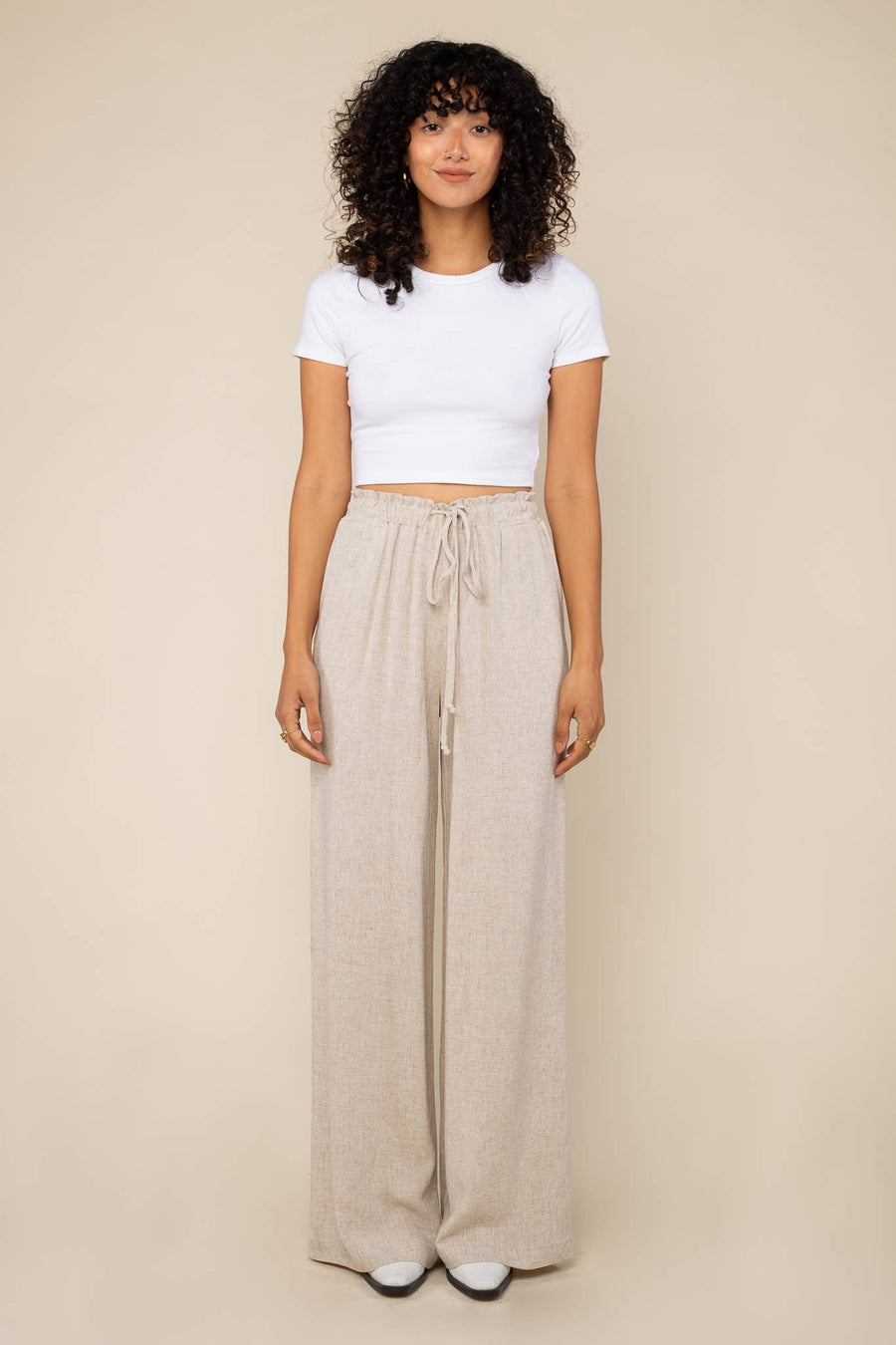 linen natural color draw string pant, made in LA
