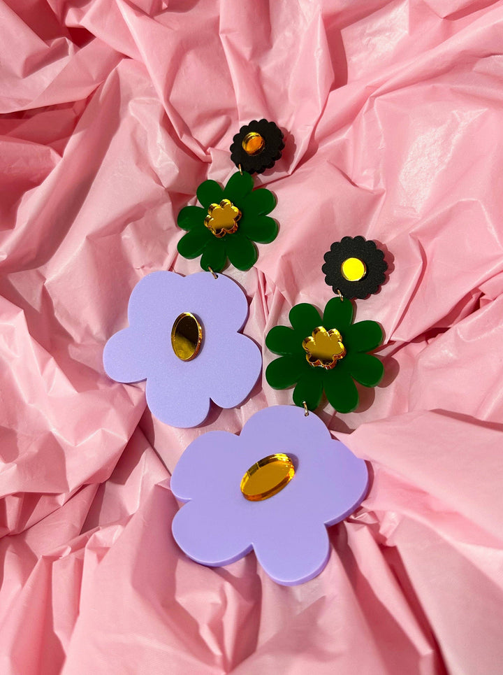 FLOURISH Triple Tiered Studs | Black + Green + Lilac