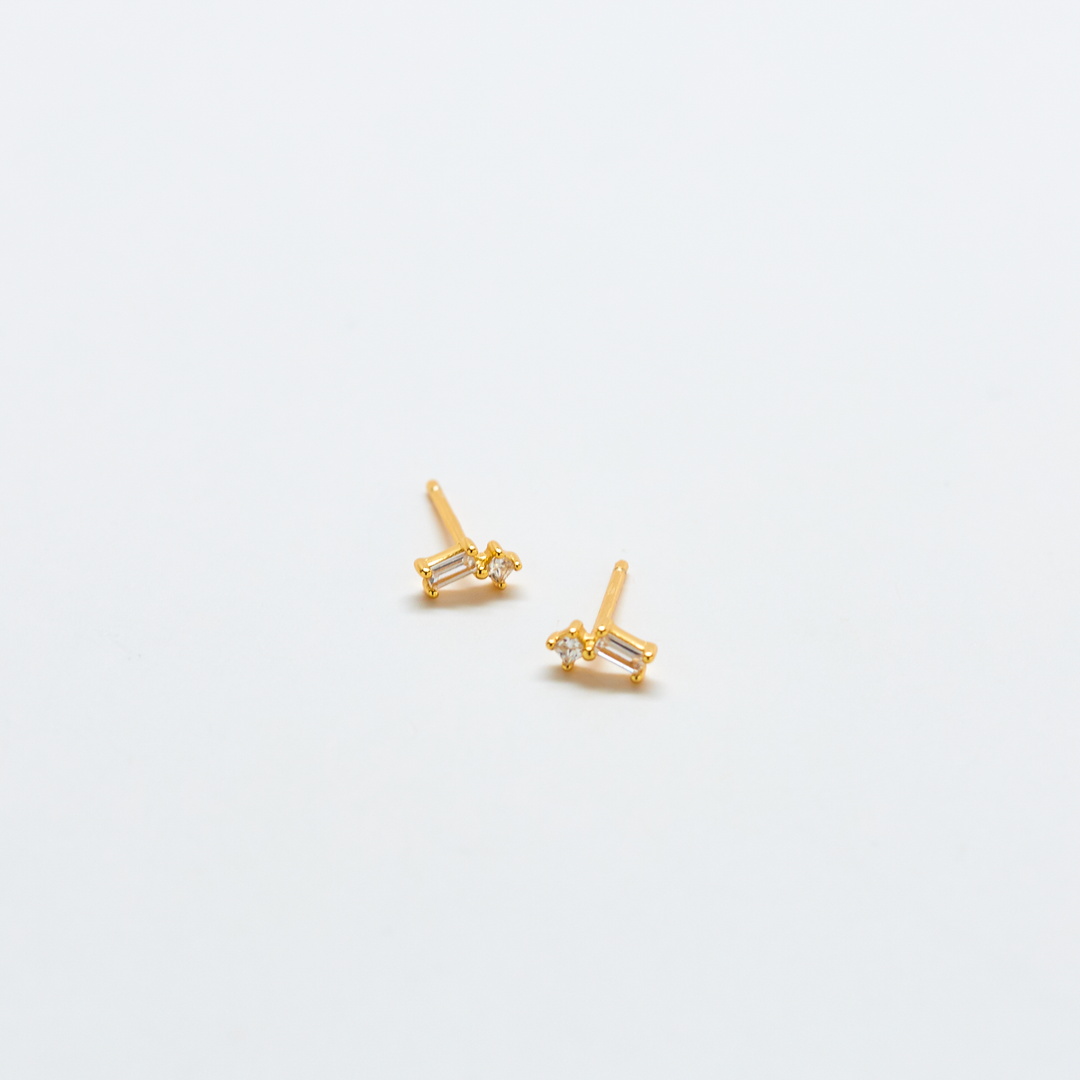 White Geo Baguette Gold Studs-Admiral Row