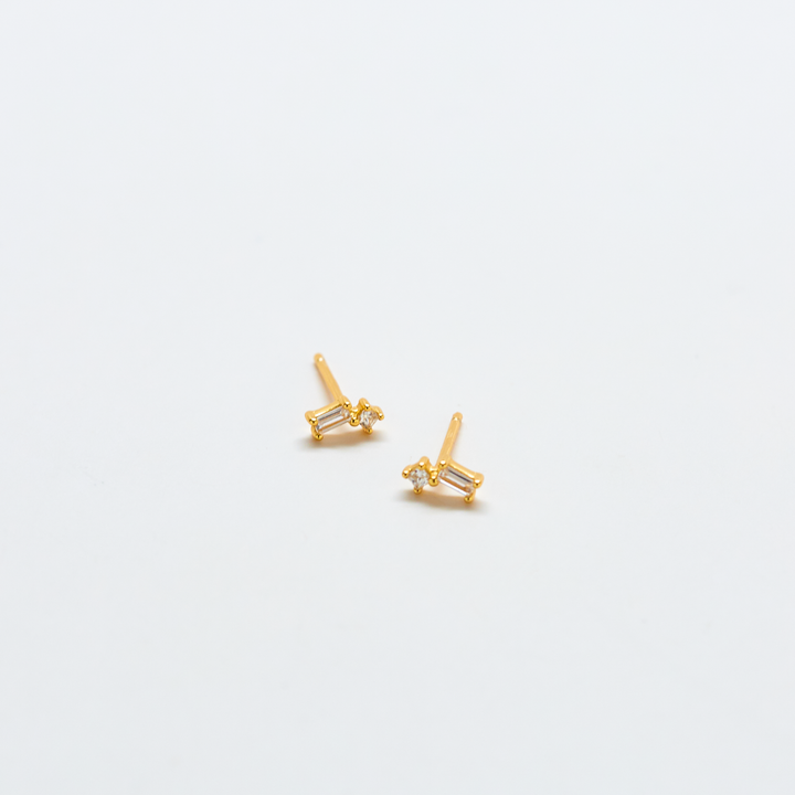 White Geo Baguette Gold Studs-Admiral Row