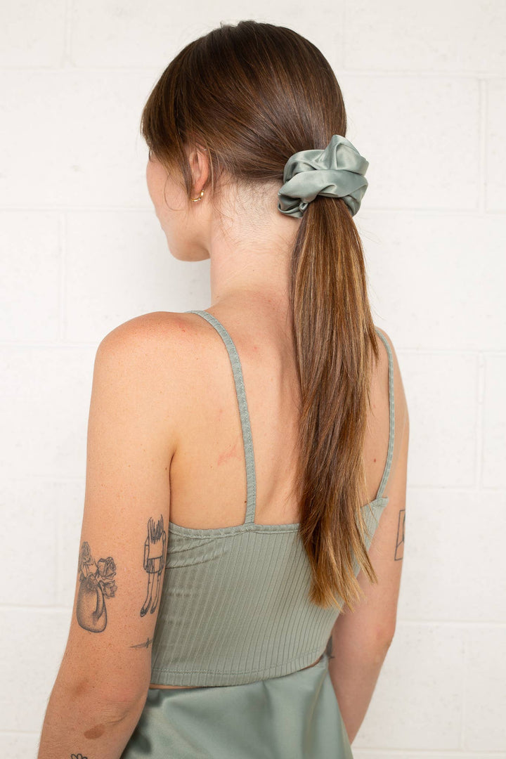 sage satin scrunchie