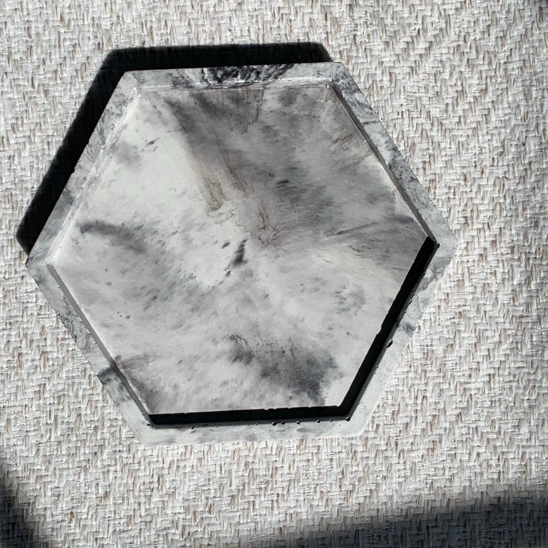 Hexagon Tray- Black + White Swirl