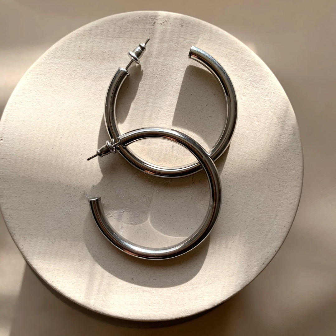 Silver Chunky Lightweight Hoop Earrings