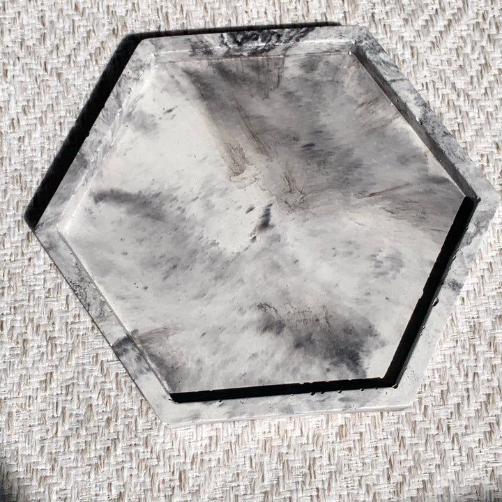 Hexagon Tray- Black + White Swirl