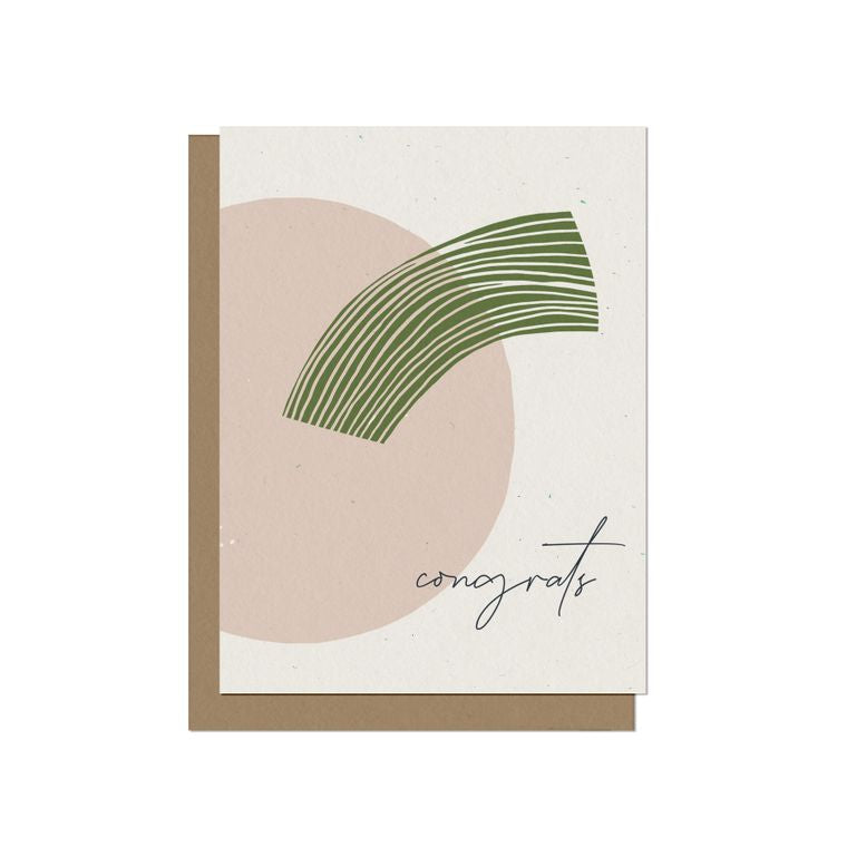 Modern Congrats Blank A2 Card pink cirlcle underneath green arch with script congrats phrase