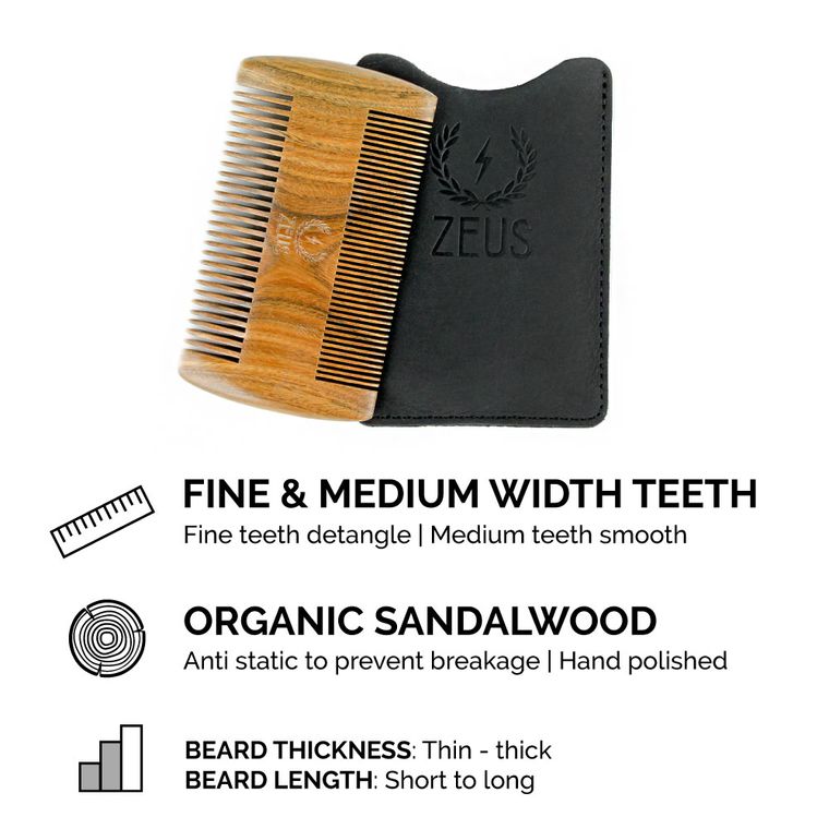 Zeus Sandalwood Double Sided Beard Comb