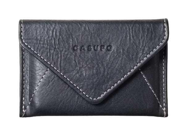 New Origin Shop Austin Boutique A compact envelope card holder to keep all your cards and cash in one place securely.  This handcrafted product was created in California using leather rescued from the past. CASUPO searches for beautiful pieces all over the world, finding treasures and giving rediscovered leathers new life, new purpose, a new future of style. This sustainable collection of newly found leather lessens the amount of waste in the world to create a truly eco-friendly leather line.