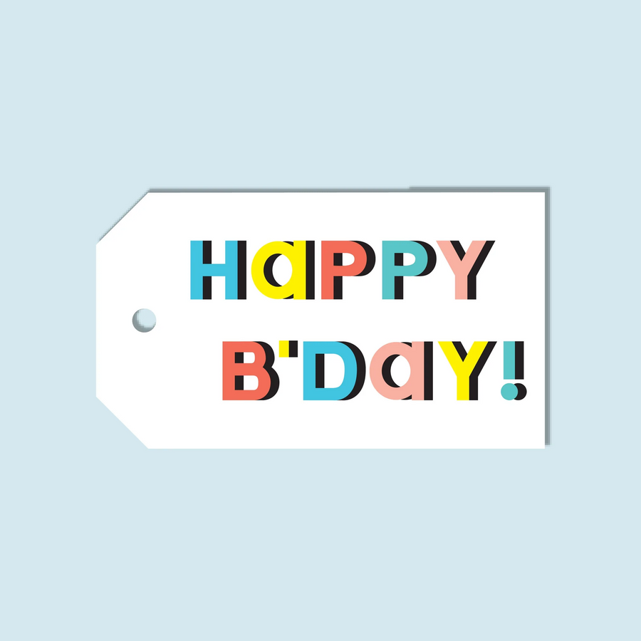 Modern Happy Bday Gift Tags, Set Of 10